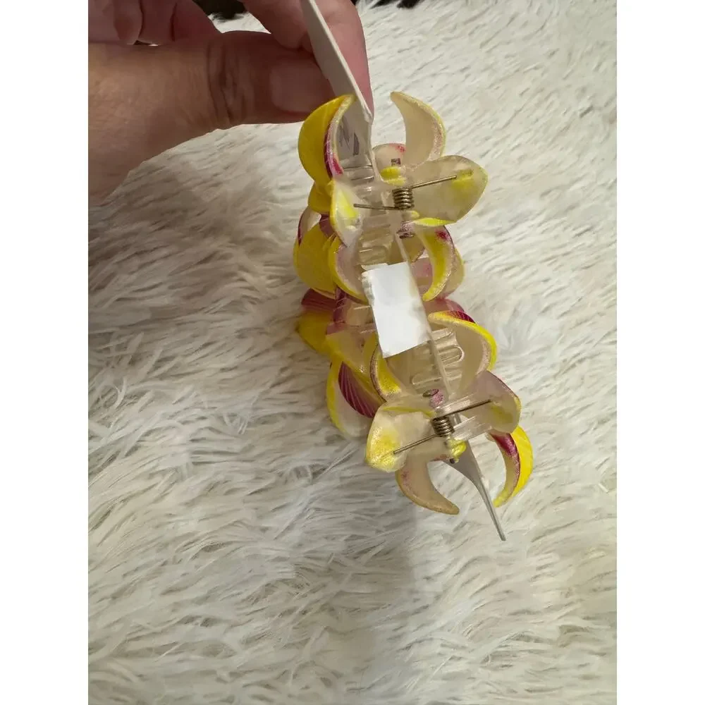 Hawaiian flower yellow  hair clip claw set of 3 one large 2 medium